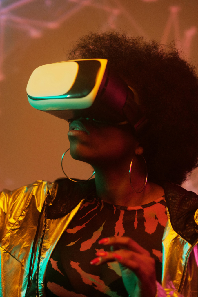 Model wearing Virtual reality goggles | Onwards and Up
